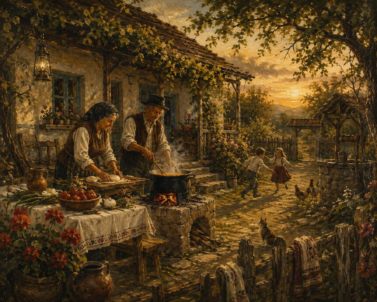 Le Village au Coucher du Soleil – Douceur et Vie d’Autrefois